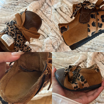 Gyerekeknek szóló pamut cipő leopárd mintával, Velcro-zárás, gumitalp, fleece bélés, vastagított téli modell, 2025