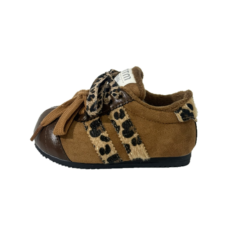 Gyerekeknek szóló pamut cipő leopárd mintával, Velcro-zárás, gumitalp, fleece bélés, vastagított téli modell, 2025