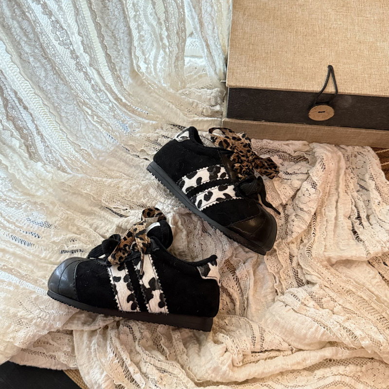 Gyerekeknek szóló pamut cipő leopárd mintával, Velcro-zárás, gumitalp, fleece bélés, vastagított téli modell, 2025