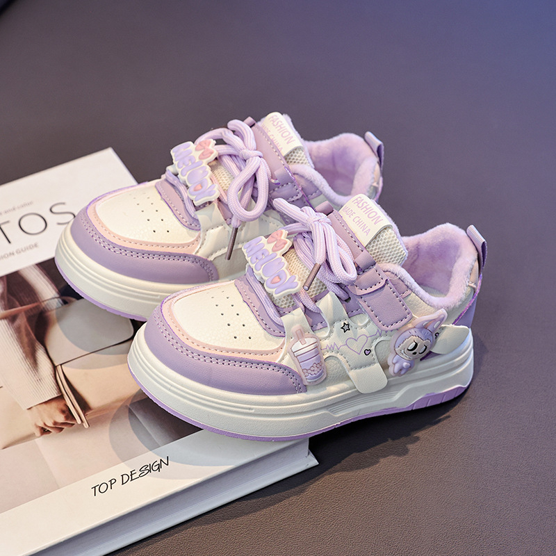 Adidași sport pentru copii, iarnă, cu căptușeală fleece, închidere Velcro, model desen animat, talpă din cauciuc