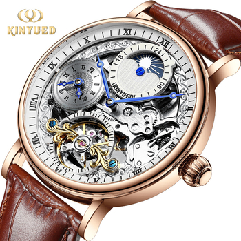 KINYUED muški sat s skeleton tourbillonom, automatski mehanizam, kožni kaiš, prozirna stražnja strana, vodootpornost 30M