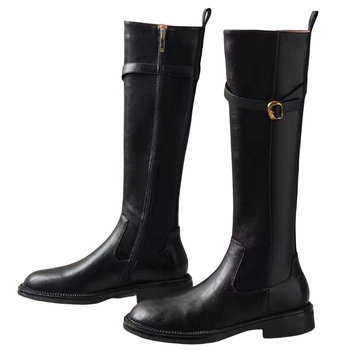 Moderne čizme s kopčom za remen, PU gornji dio, gumena potplat, okrugli vrh, niski potpetica 1–3 cm, čizme do koljena