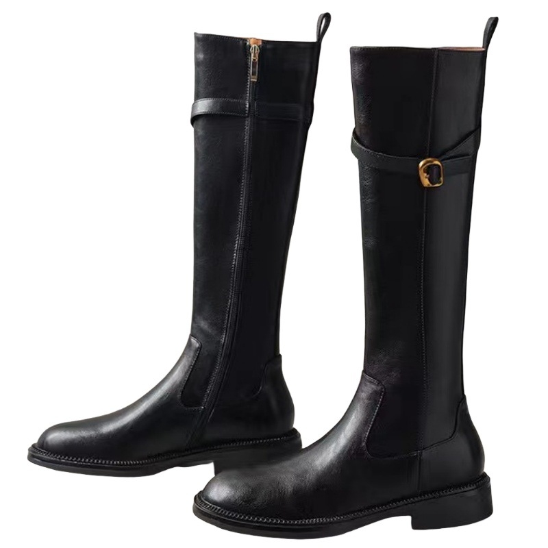 Moderne čizme s kopčom za remen, PU gornji dio, gumena potplat, okrugli vrh, niski potpetica 1–3 cm, čizme do koljena