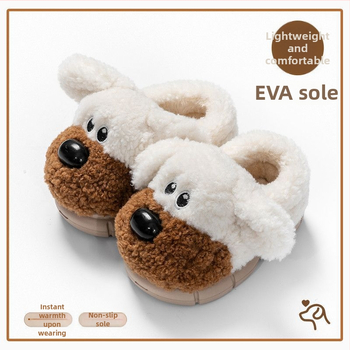 Detské zimné domáce papuče, protišmyková EVA podrážka, vrchný materiál Coral fleece, motív Cartoon, teplá vnútorná podšívka, unisex