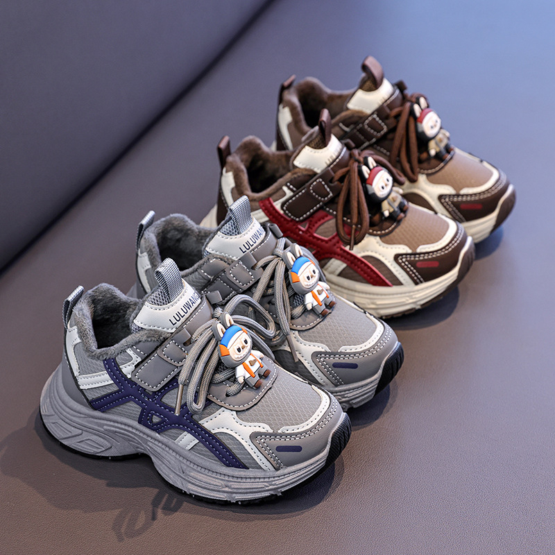 Pantofi sport pentru copii iarnă, închidere Velcro, partea superioară din Super Fiber, talpă din cauciuc, pentru vârste 4–16 ani