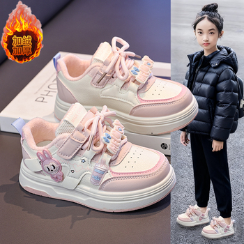 Pantofi sport de iarnă pentru fete, căptuți cu fleece, exterior din fibră super, închidere cu Velcro, talpă din cauciuc, model desen animat.