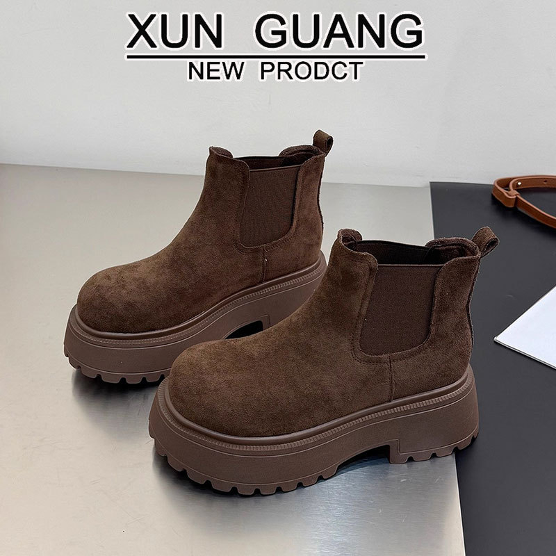 Μποτάκια Martin για γυναίκες από γνήσιο δέρμα, με παχιά σόλα για αύξηση ύψους, 3-5 cm ύψος τακουνιού, χαμηλός κορμός, καουτσούκ σόλα