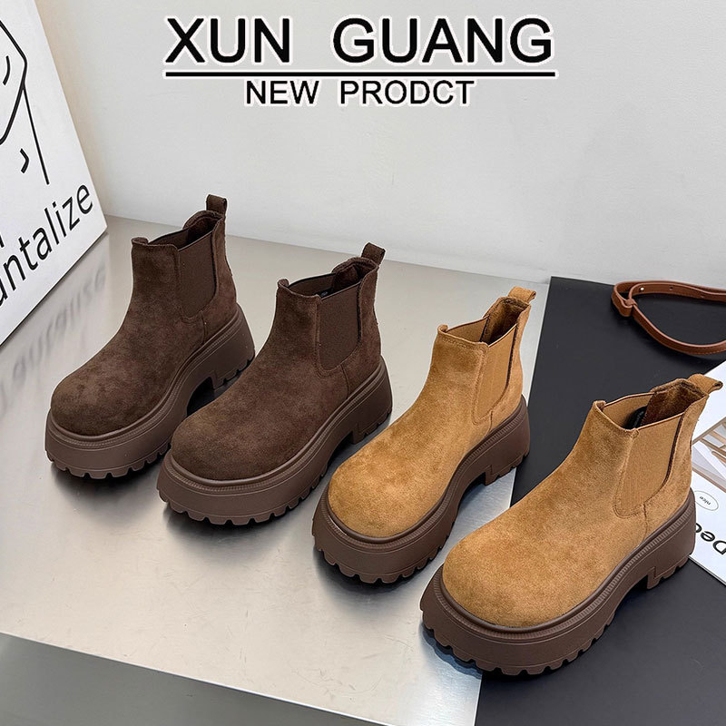 Μποτάκια Martin για γυναίκες από γνήσιο δέρμα, με παχιά σόλα για αύξηση ύψους, 3-5 cm ύψος τακουνιού, χαμηλός κορμός, καουτσούκ σόλα