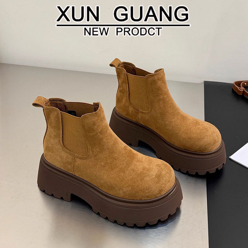 Μποτάκια Martin για γυναίκες από γνήσιο δέρμα, με παχιά σόλα για αύξηση ύψους, 3-5 cm ύψος τακουνιού, χαμηλός κορμός, καουτσούκ σόλα