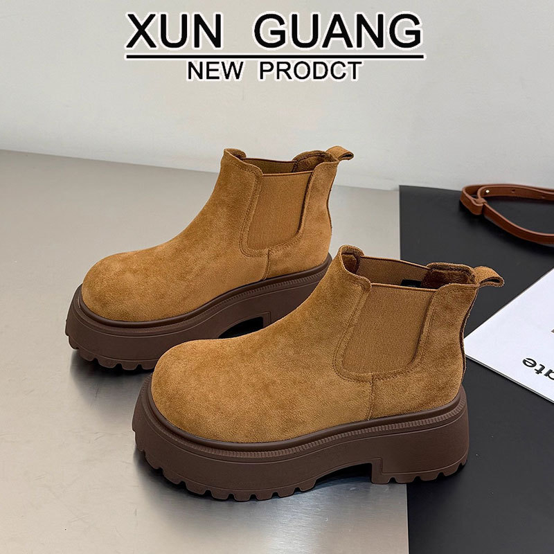 Μποτάκια Martin για γυναίκες από γνήσιο δέρμα, με παχιά σόλα για αύξηση ύψους, 3-5 cm ύψος τακουνιού, χαμηλός κορμός, καουτσούκ σόλα