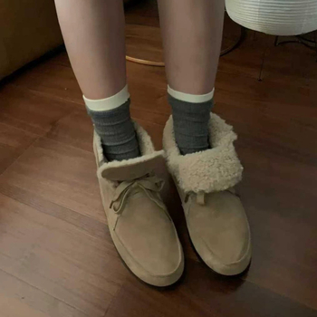 Ženske snježne čizme, korejskog stila, okrugli vrh, unutarnji 3–5 cm podizni potpetica, umjetna pliš podstava, gumena potplat