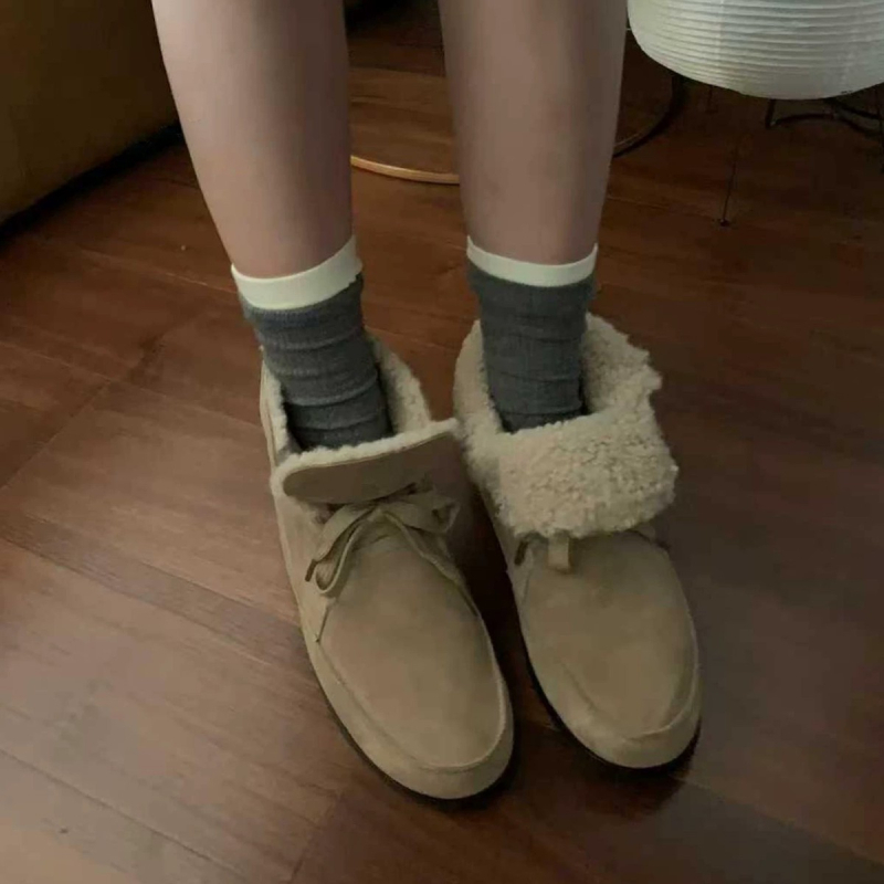 Ženske snježne čizme, korejskog stila, okrugli vrh, unutarnji 3–5 cm podizni potpetica, umjetna pliš podstava, gumena potplat