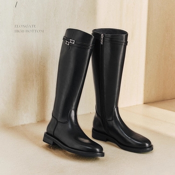 Cizme de cavaler pentru femei, din piele naturală, tibie înaltă, fermoar lateral, toc gros de 3–5 cm