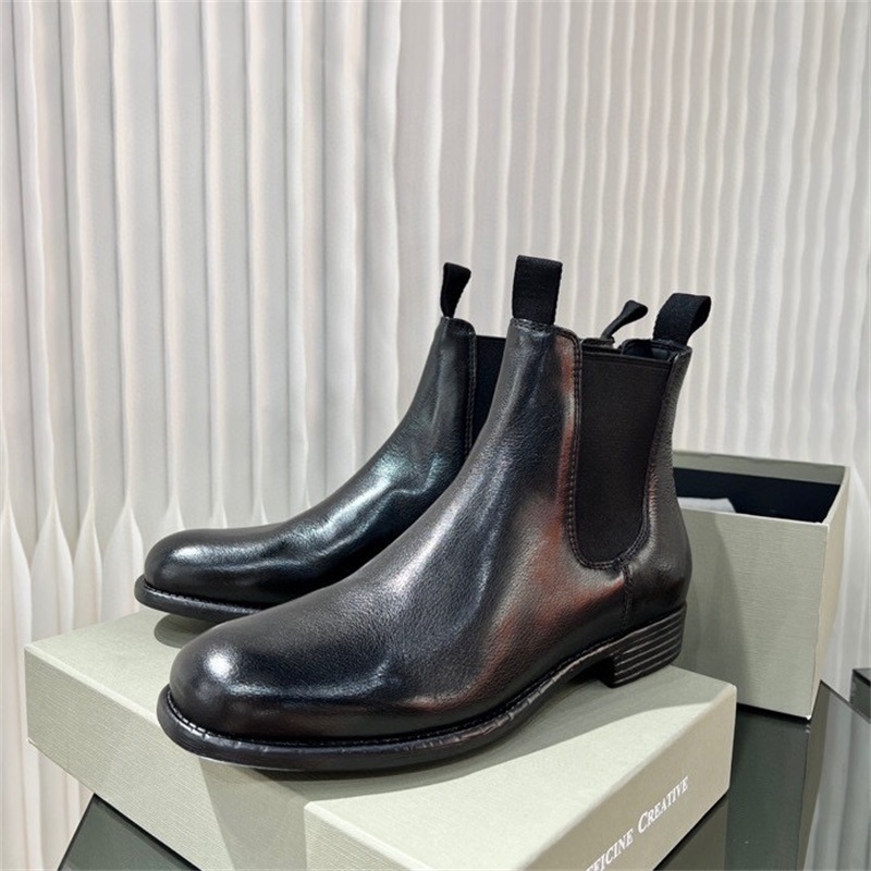 Ženske Chelsea čizme Officine Creative, gornji materijal od prve teleće kože, gumeni đon, okrugla prst, elastična traka, niski pet 1-3 cm