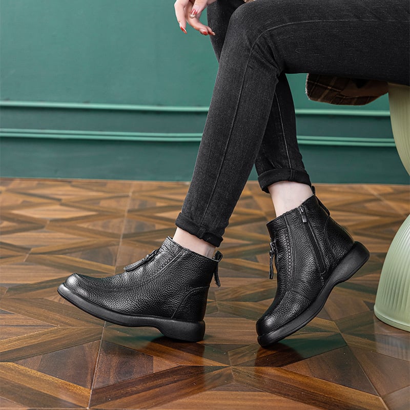 Botine Martin pentru femei, piele de prim strat, stil britanic, fermoar lateral, toc gros 3-5 cm, căptușeală interioară din lână pură.