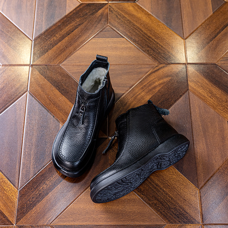 Botine Martin pentru femei, piele de prim strat, stil britanic, fermoar lateral, toc gros 3-5 cm, căptușeală interioară din lână pură.