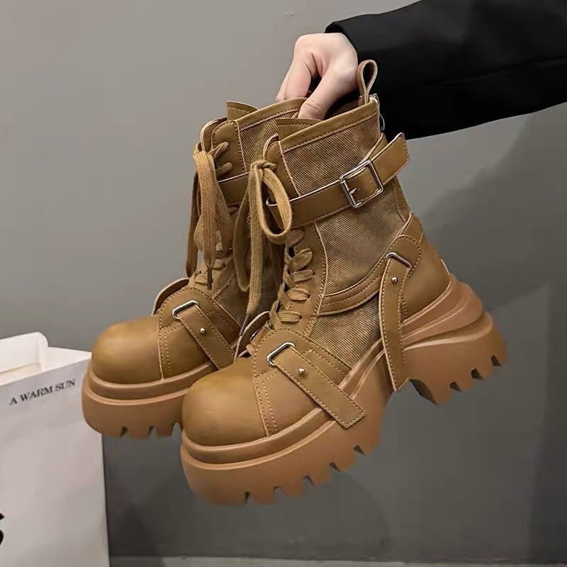 Ženske Martin čizme, do sredine potkoljenice, suede gornji dio, gumeni potplat, debeli pet 3-5 cm, bočni zatvarač