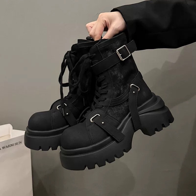 Ženske Martin čizme, do sredine potkoljenice, suede gornji dio, gumeni potplat, debeli pet 3-5 cm, bočni zatvarač
