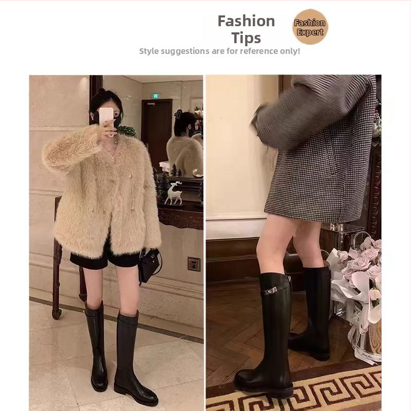 Dámske čižmy po kolená na jazdu, vrchný materiál mikrovlákno, gumová podrážka, zadný zips, nízka hrubá päta 1–3 cm