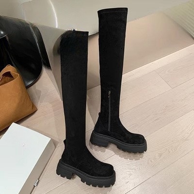 Čizme iznad koljena za žene, stil K, visok dio čizme, debeli pet 3–5 cm, bočni zatvarač
