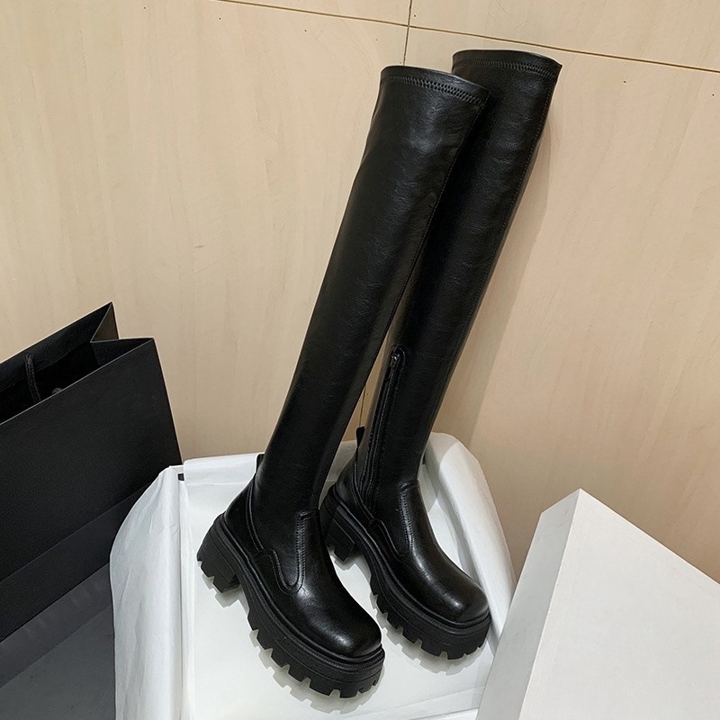 Čizme iznad koljena za žene, stil K, visok dio čizme, debeli pet 3–5 cm, bočni zatvarač