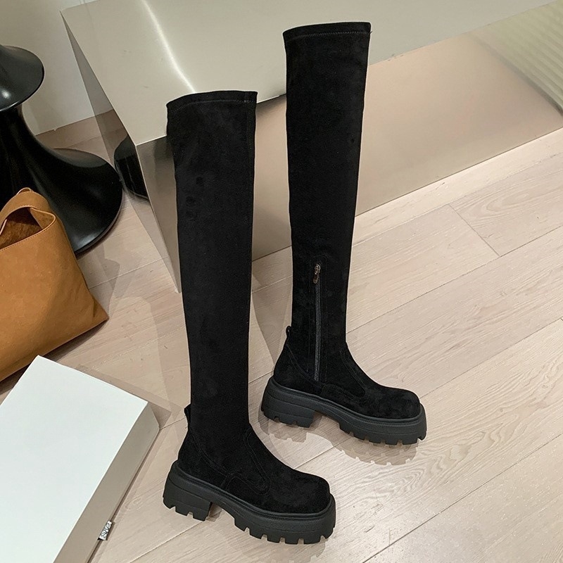 Čizme iznad koljena za žene, stil K, visok dio čizme, debeli pet 3–5 cm, bočni zatvarač