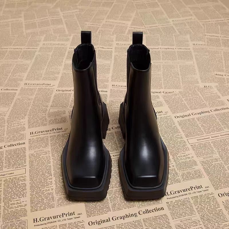 Ženske Martin čizme - Sintetička koža, Gumena potplata, Kvadratni vrh, Debeli potpetica 6–8 cm