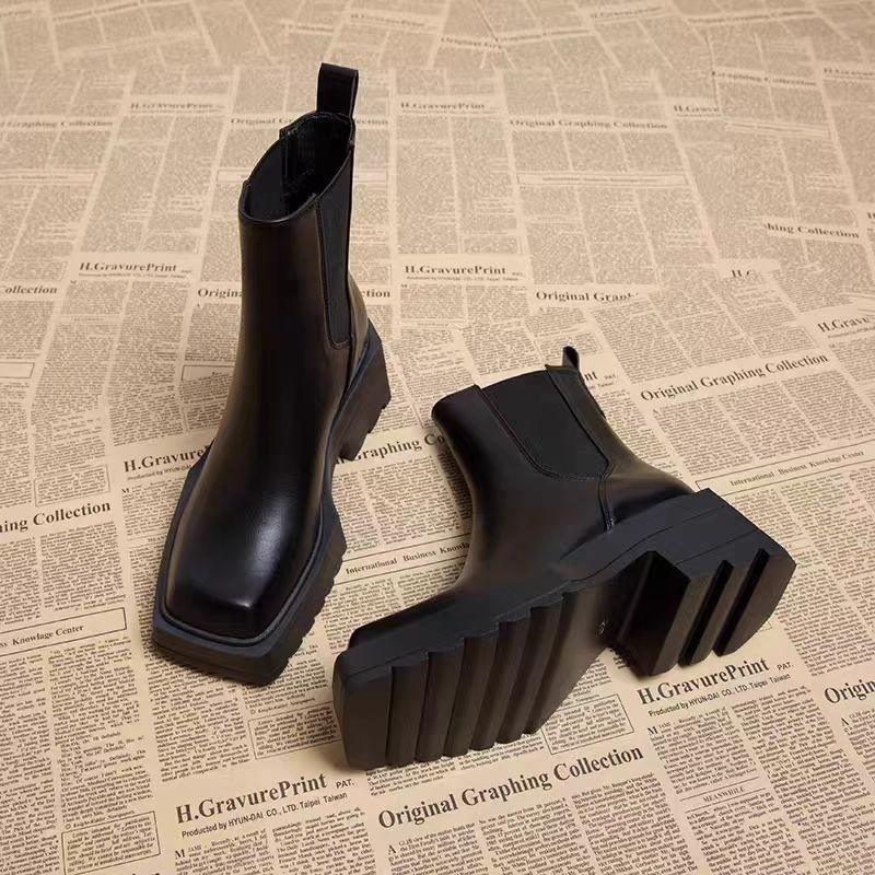 Ženske Martin čizme - Sintetička koža, Gumena potplata, Kvadratni vrh, Debeli potpetica 6–8 cm