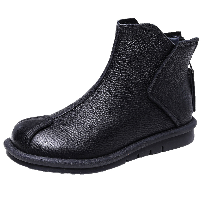 Cosmus Ženske Martins gležnjače od kože prvog sloja, gumeni potplat, okrugla kapica prsta, stražnji zatvarač, ravna peta, retro stil
