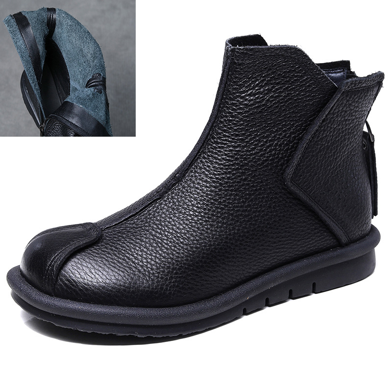 Cosmus Ženske Martins gležnjače od kože prvog sloja, gumeni potplat, okrugla kapica prsta, stražnji zatvarač, ravna peta, retro stil
