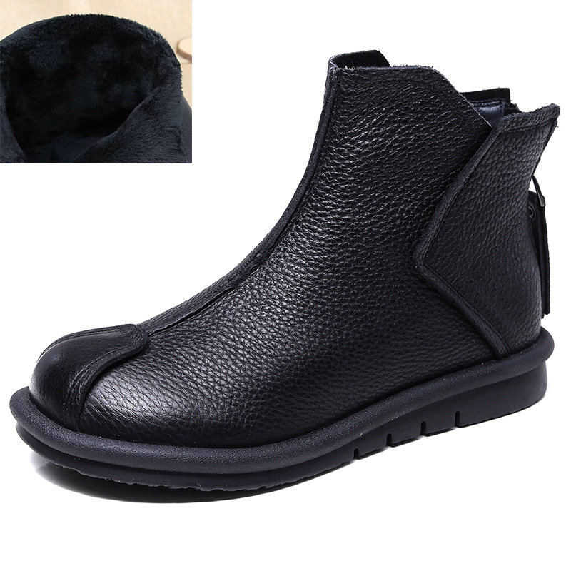 Cosmus Ženske Martins gležnjače od kože prvog sloja, gumeni potplat, okrugla kapica prsta, stražnji zatvarač, ravna peta, retro stil