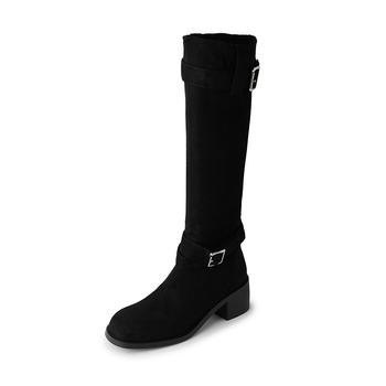 Vintage ženske čizme do koljena od nubuka, okrugla nosnica, debeli pet, vintage stil (Upper: Cow Suede; Toe: Round; Heel: Chunky; Shaft: High; Heel Height: 3–5 cm)