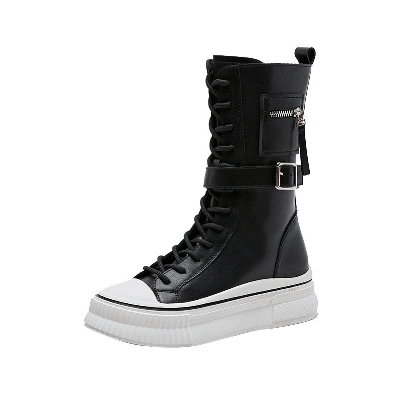Dámske čižmy z pravej kože, cez lýtko, hrubá päta 3–5 cm, bočný zips, PU vložka