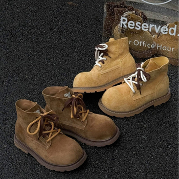 Cizme Martin pentru femei cu toc ridicat de 3–5 cm, piele de vițel, talpă din cauciuc, vârf rotund, stil retro