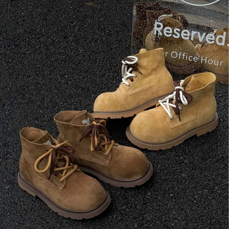 Cizme Martin pentru femei cu toc ridicat de 3–5 cm, piele de vițel, talpă din cauciuc, vârf rotund, stil retro