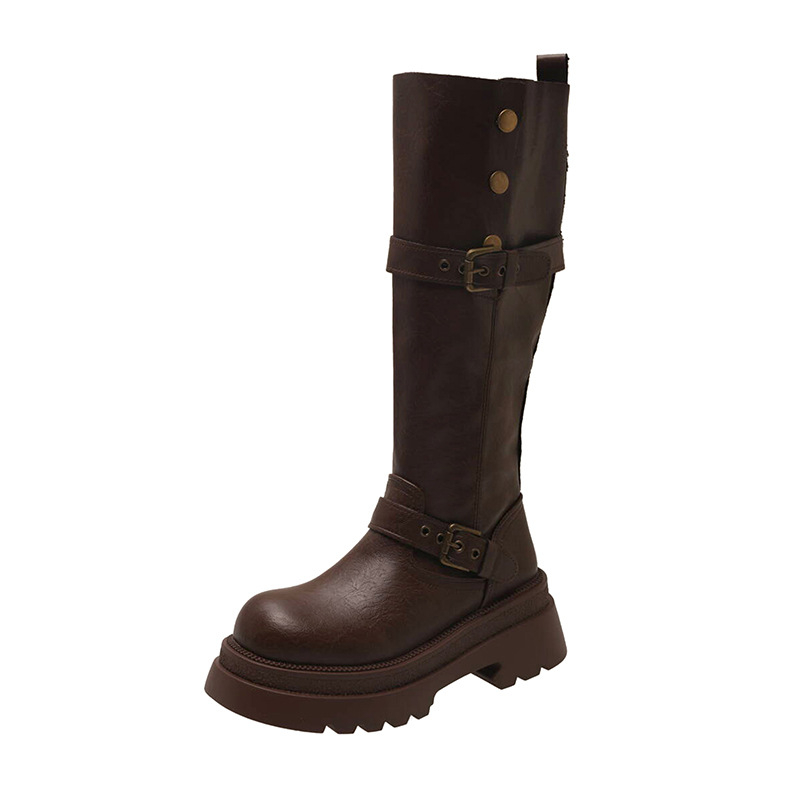 Ženske čizme viteškog stila do koljena, PU gornji dio, visok dio čizme, debeli pet 3–5 cm, gumeni potplat