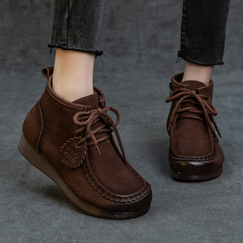 Ghete Martin pentru femei, piele naturală, croite manual, stil retro, gleznă scurtă, talpă antiaderentă, fermoar lateral