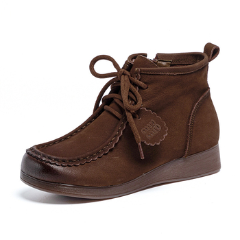 Ghete Martin pentru femei, piele naturală, croite manual, stil retro, gleznă scurtă, talpă antiaderentă, fermoar lateral