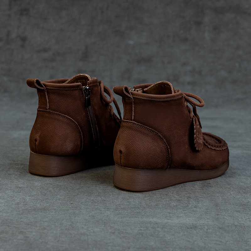 Ghete Martin pentru femei, piele naturală, croite manual, stil retro, gleznă scurtă, talpă antiaderentă, fermoar lateral