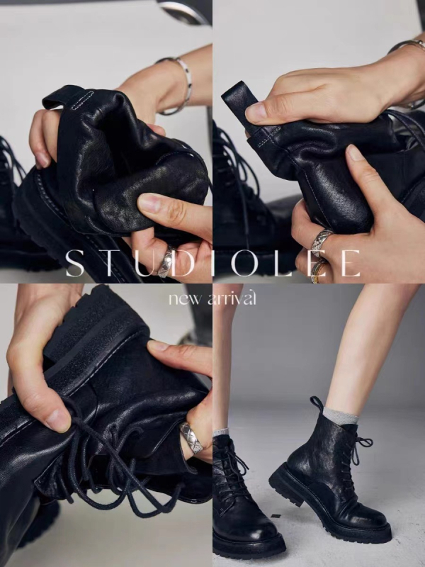 Ghete Martin pentru femei - stil britanic, vârf rotund, toc gros 3-5 cm, fermoar lateral, partea superioară din piele de vacă, talpă din cauciuc