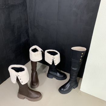 Viteške čizme do koljena, s flecom u unutrašnjosti, gumeni potplat, bočni zatvarač, srednje visoki pet 3-5 cm
