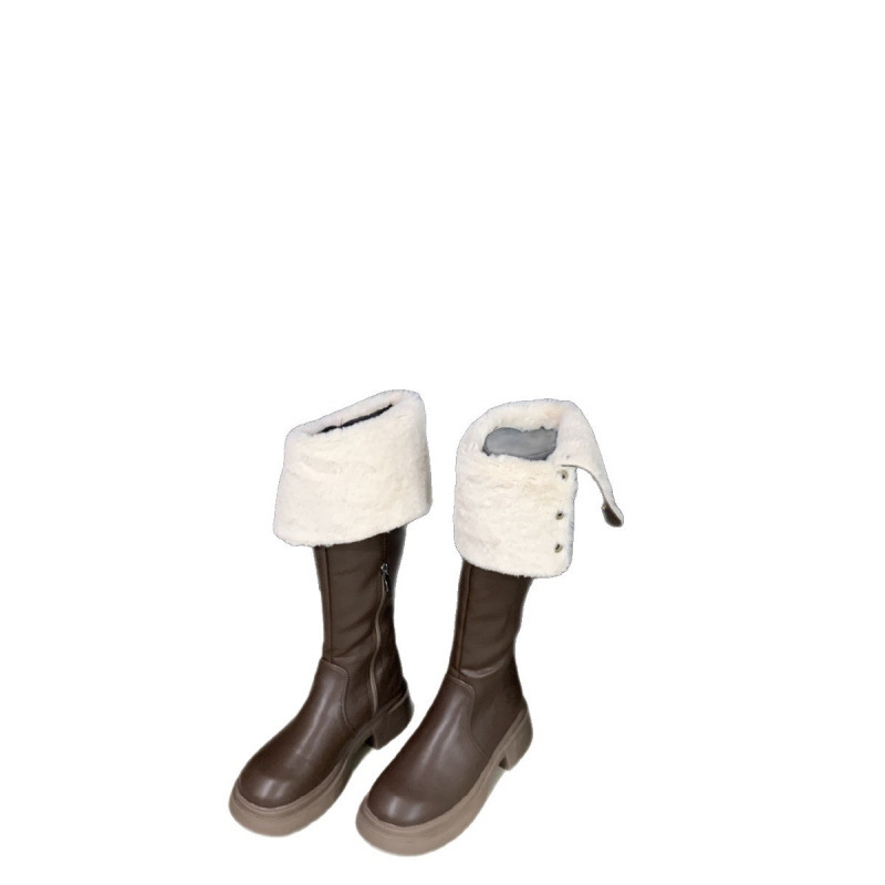 Viteške čizme do koljena, s flecom u unutrašnjosti, gumeni potplat, bočni zatvarač, srednje visoki pet 3-5 cm