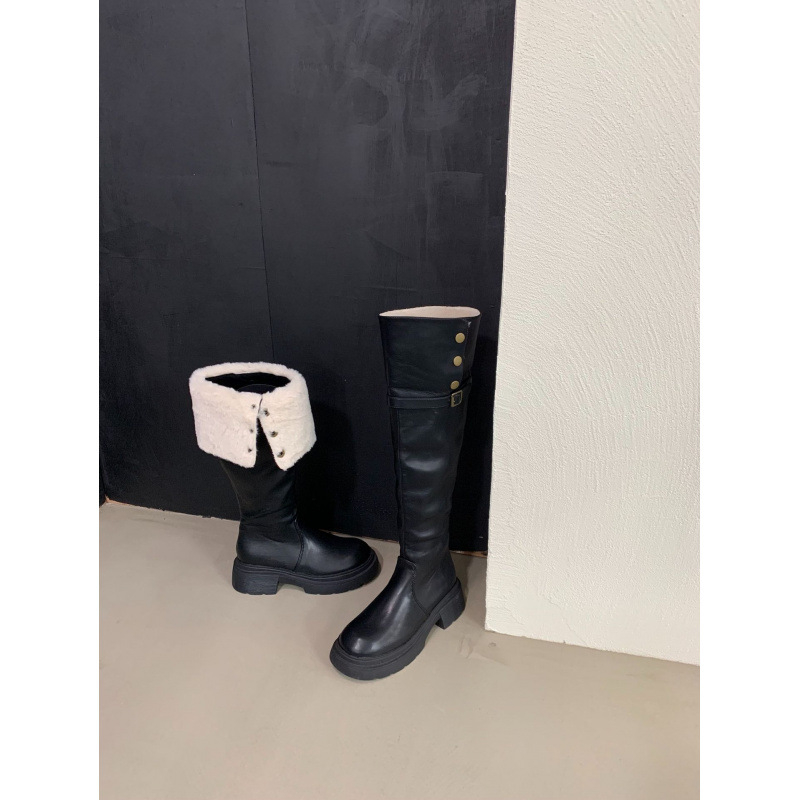 Viteške čizme do koljena, s flecom u unutrašnjosti, gumeni potplat, bočni zatvarač, srednje visoki pet 3-5 cm
