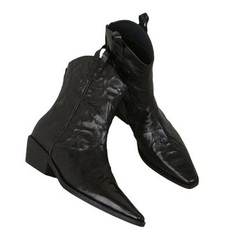 Ženske kaubojske čizme - šiljasti vrh, V-izrez, srednja visina pete 3–5 cm, gornji materijal mikrovlakna, potplat od gume