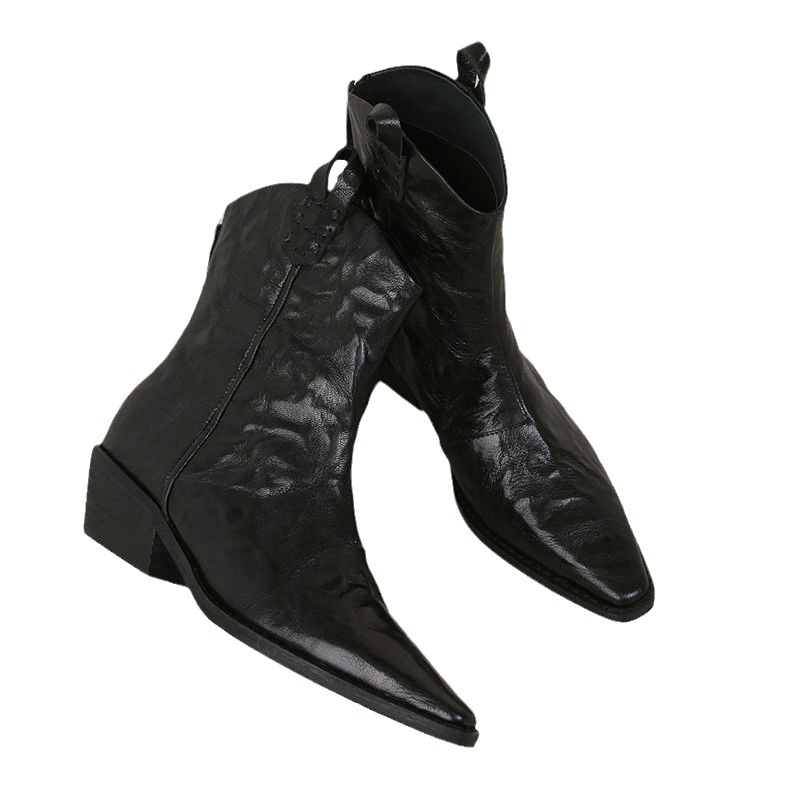 Ženske kaubojske čizme - šiljasti vrh, V-izrez, srednja visina pete 3–5 cm, gornji materijal mikrovlakna, potplat od gume