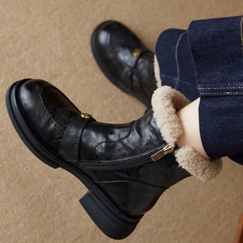 Ženske Martin čizme s fleece podstavom, britkog stila, debeli pet, bočni zatvarač, zimske