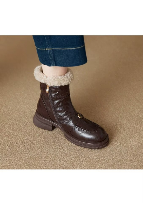 Ženske Martin čizme s fleece podstavom, britkog stila, debeli pet, bočni zatvarač, zimske