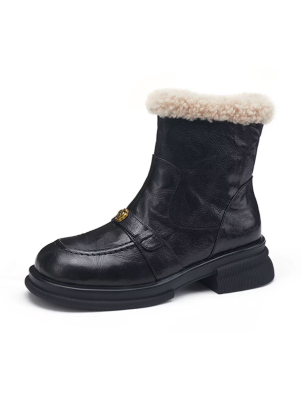 Ženske Martin čizme s fleece podstavom, britkog stila, debeli pet, bočni zatvarač, zimske