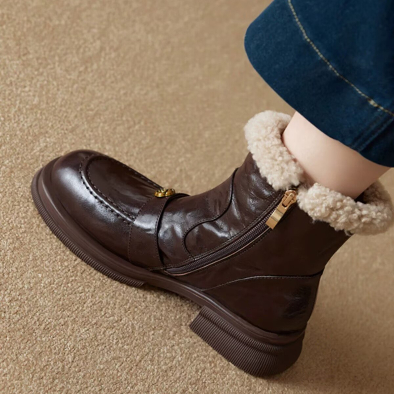 Ženske Martin čizme s fleece podstavom, britkog stila, debeli pet, bočni zatvarač, zimske