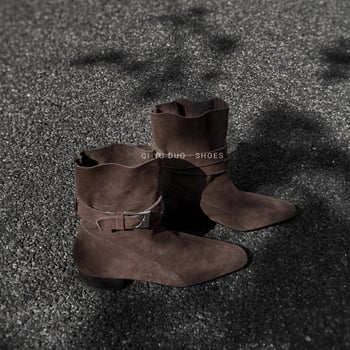 Ženske modne čizme u retro stilu, kvadratni nos, debeli pet 3-5 cm, PU gornji dio